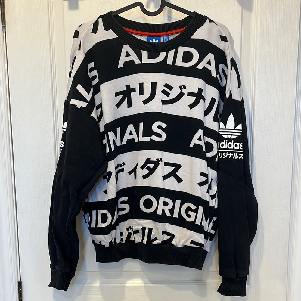 Vintage Adidas Black and White Crewneck Sweater with Graphic Design